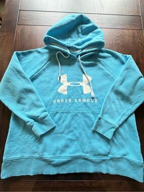 Under Armour Aqua Blue Pullover Hoodie with White Logo